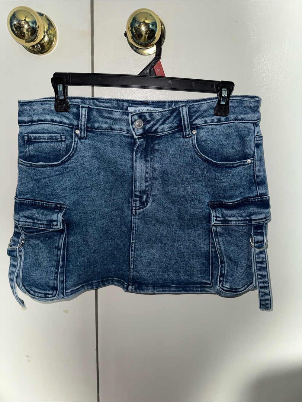 Wax Jean Dark Blue Denim Cargo Mini Skirt